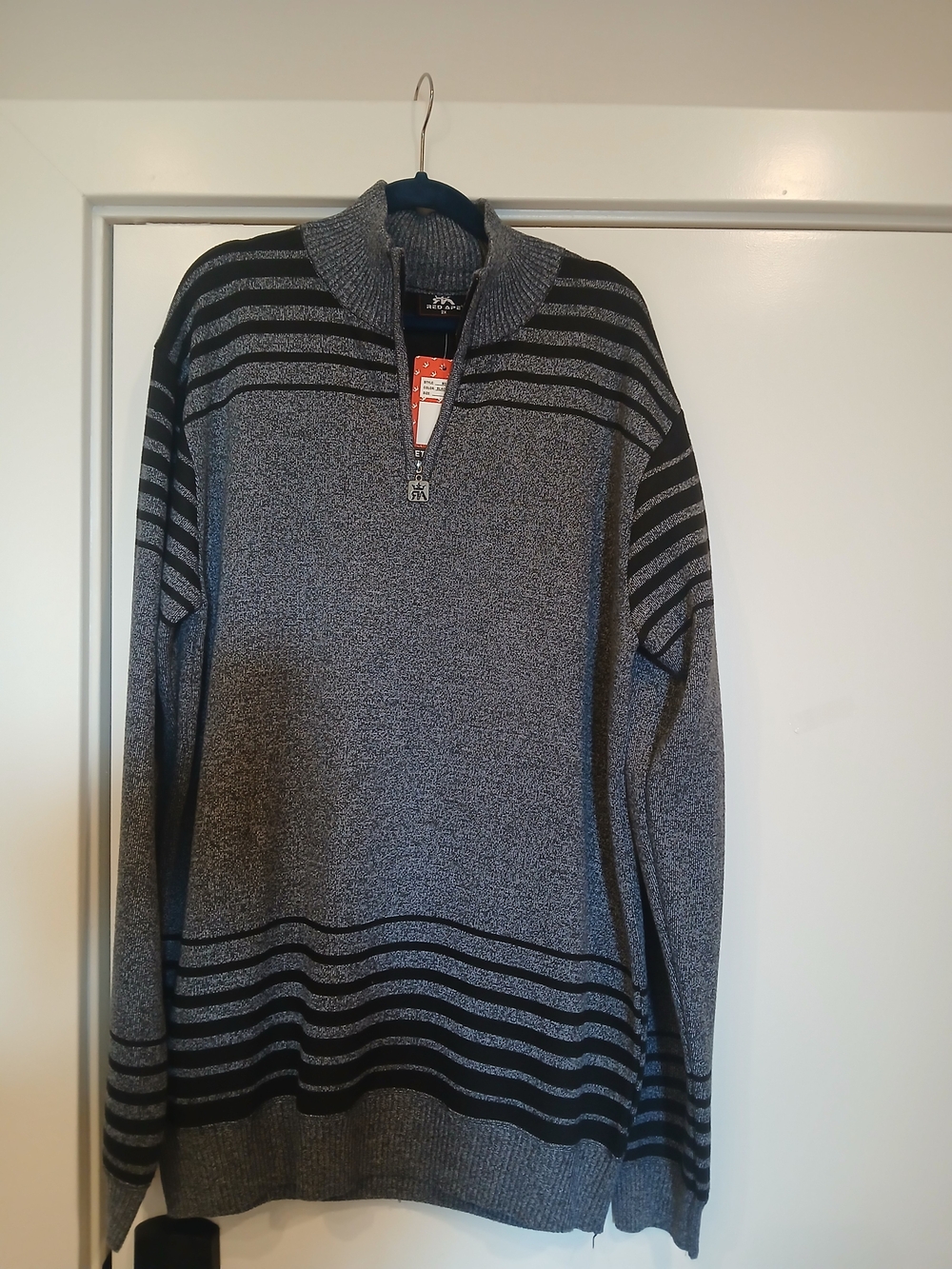 Red Ape Men's Gray Zip-Neck Striped Sweater